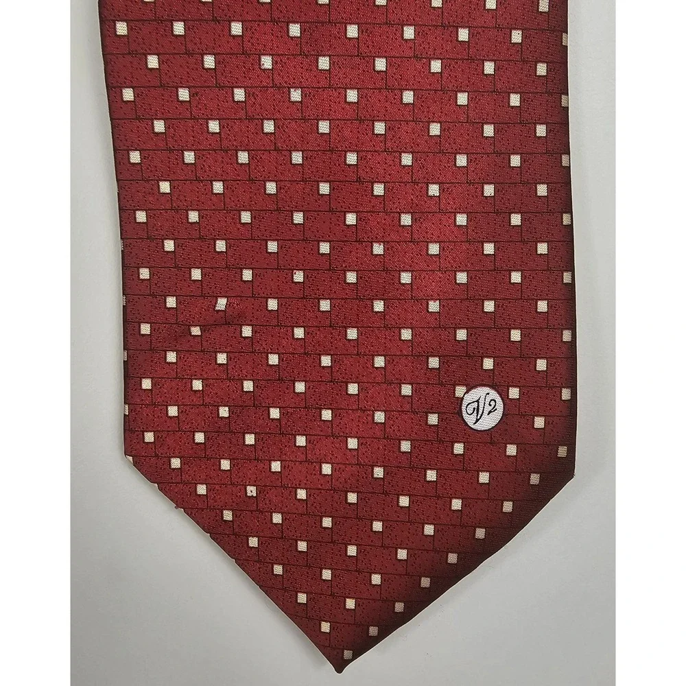 Versace Burgundy Red Geometric Silk Tie with White Dots